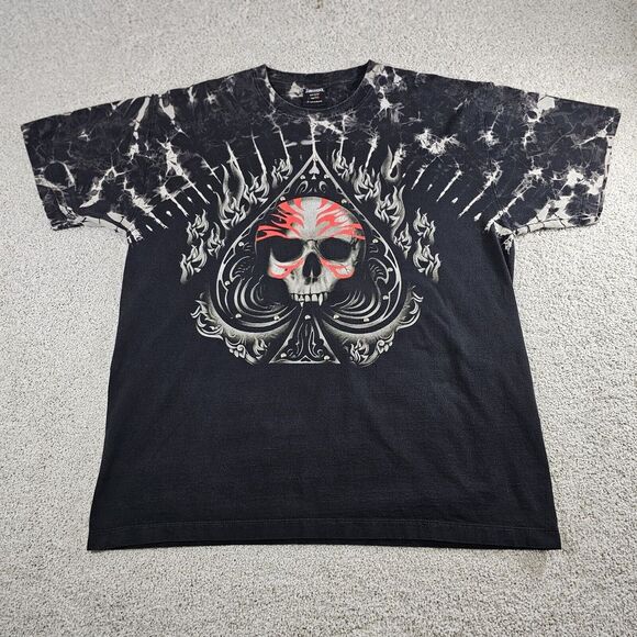 Survivors Other - Y2K Survivors AOP Skull Spade Flames Adult XL Black T-Shirt Biker Edgy Grunge